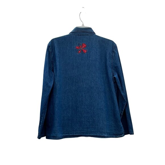 Vintage Early 2000s Bobbie Brooks Denim Blouse Womens L Floral Embroidered - Picture 16 of 16